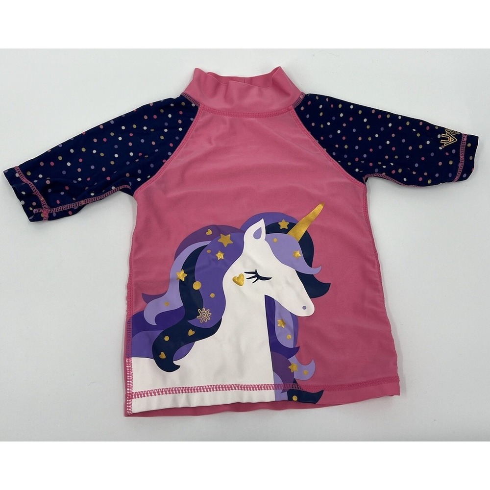 UV Skinz Girl's Size 3T Rash Guard Short Sleeve Sun Swim Beach Shirt Unicorn